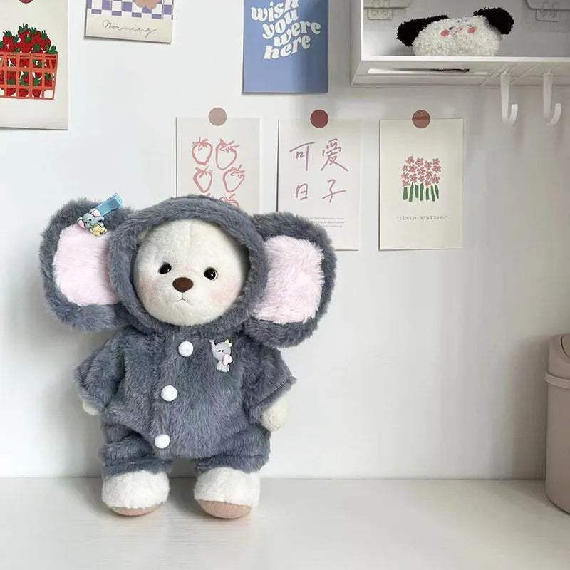 Grey elephant plush jumpsuit for 30cm Lina bear doll costume clothing