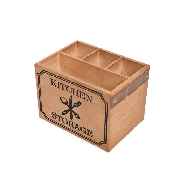 Wooden kitchen storage box with grid divider for knives, forks and chopsticks organisation