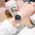 Women's automatic mechanical fashion watch with 12mm thickness showing steel bracelet and leather strap options