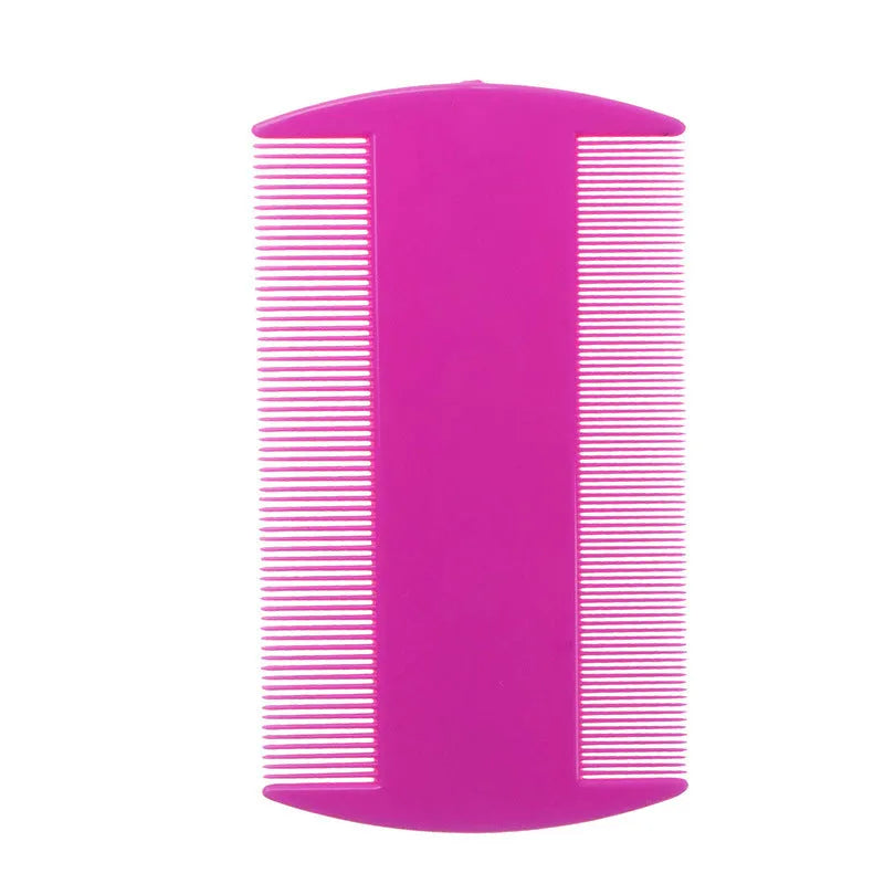 Double-edged fine-toothed plastic flea and lice comb measuring 8cm by 7.5cm