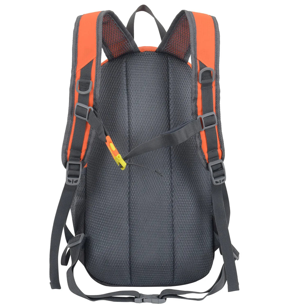 20-litre multi-functional sports backpack in Oxford cloth with an air pillow belt, shown in various colours.