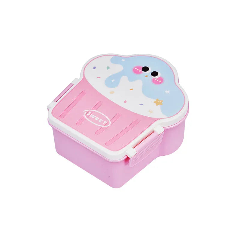 Creative ice cream shaped plastic lunch box with bento compartments and included spoon and fork set