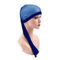 Breathable spandex mesh wig cap in seven colours showing oversleeve design