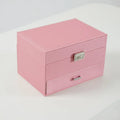 PU leather jewellery storage box in black, pink, rose gold, or beige with hard construction