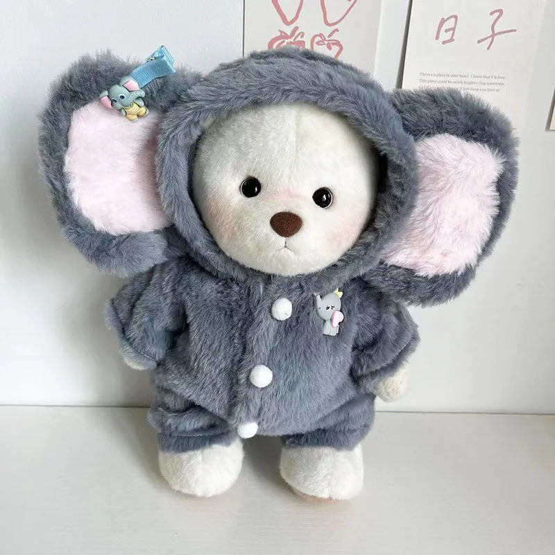 Grey elephant plush jumpsuit for 30cm Lina bear doll costume clothing