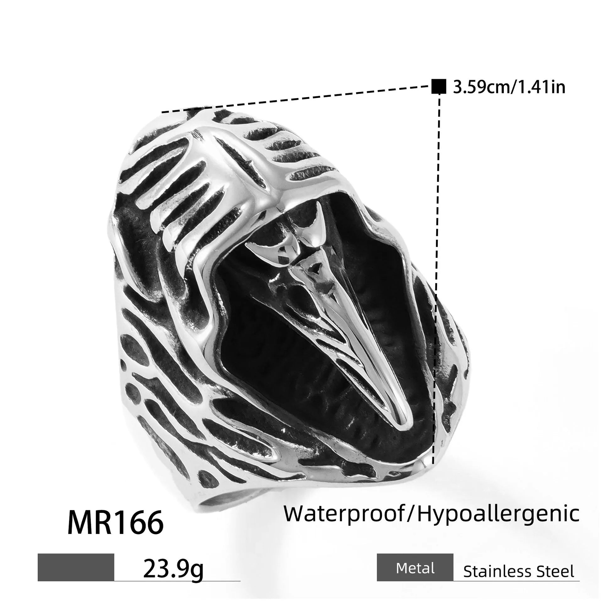 Crow geometric punk ring in MR166 colour with titanium steel construction and retro animal design