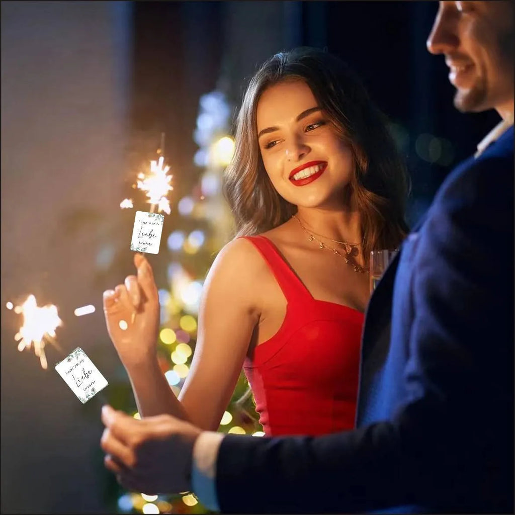 Set of 50 white card decorative labels with fireworks design for celebration events