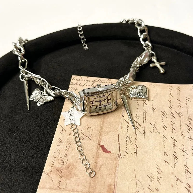 Dark multi-layer cross necklace with adjustable clavicle chain 41-50cm