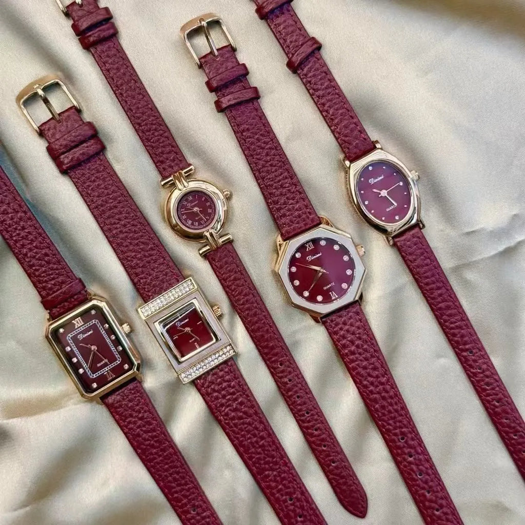Chinese-style alloy women's watch with 8mm thickness in camellia red with multiple dial design options