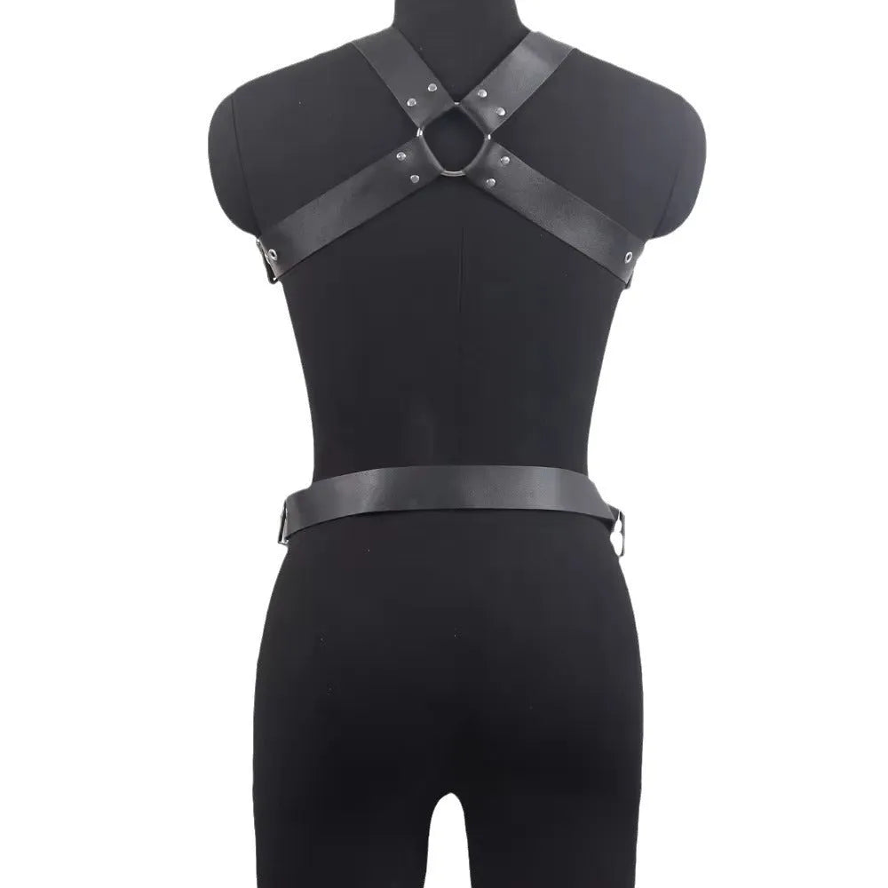 Black imitation leather corset belt with a slim profile and pin buckle fastening