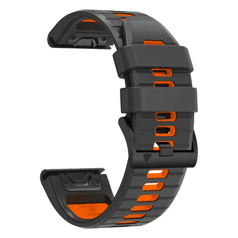 Two-tone quick release silicone watch strap for Garmin Fenix watches in 22mm and 26mm widths.
