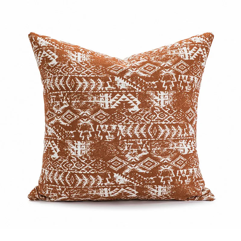 Solid colour PP cotton cushion in red brown or plain shades on a sofa, shown in 45cm square and 30x50cm rectangle sizes.