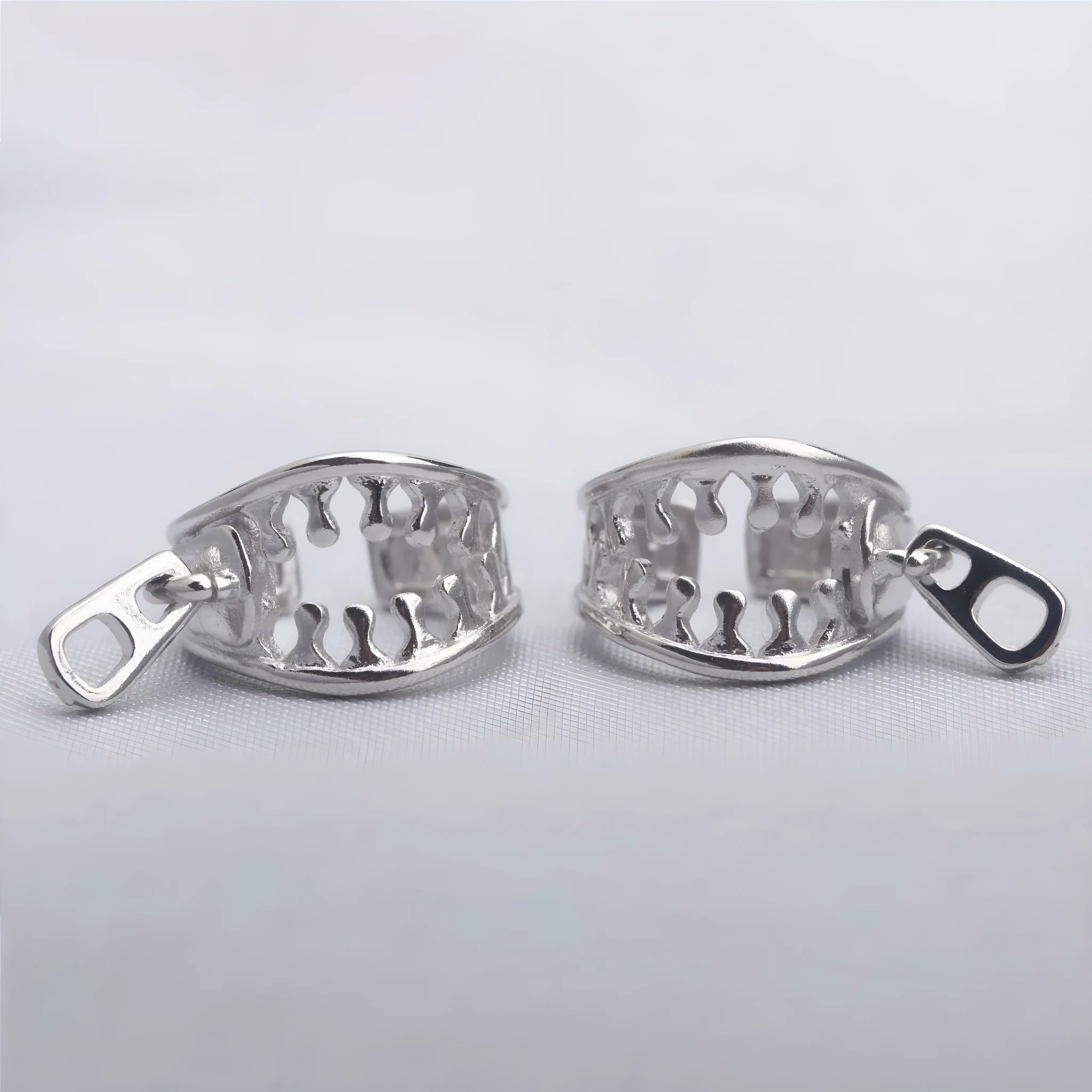 Copper geometric ear clips with bone clip fastening and linear decoration
