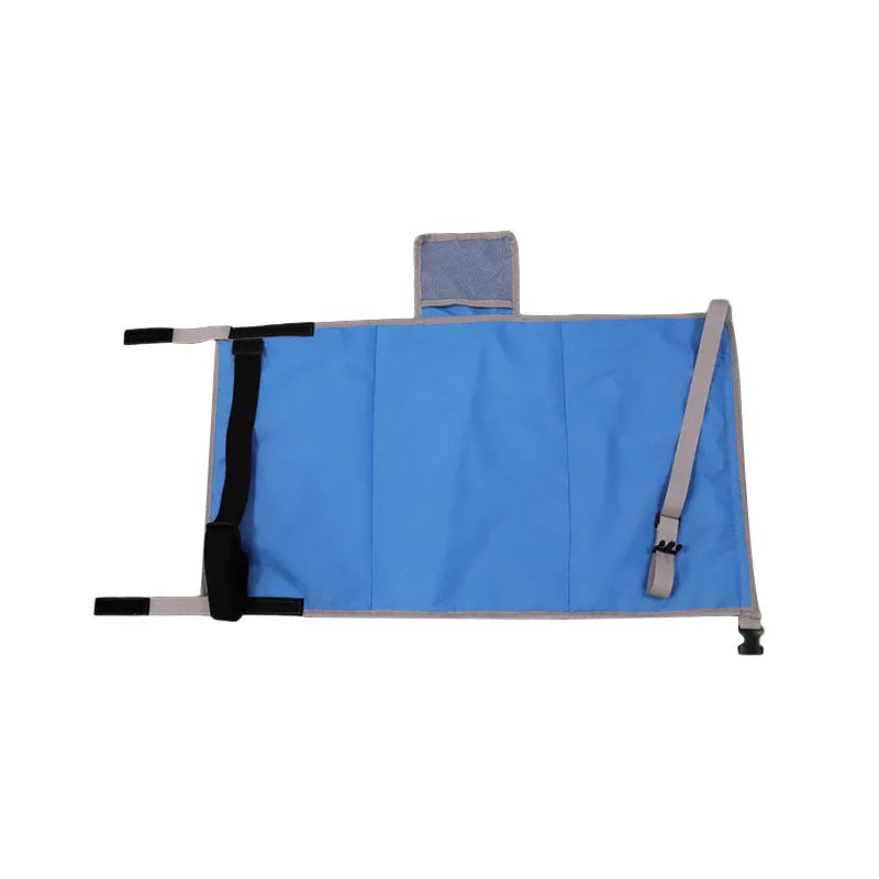 Portable children's aircraft pedal seat extender with drawstring storage pocket