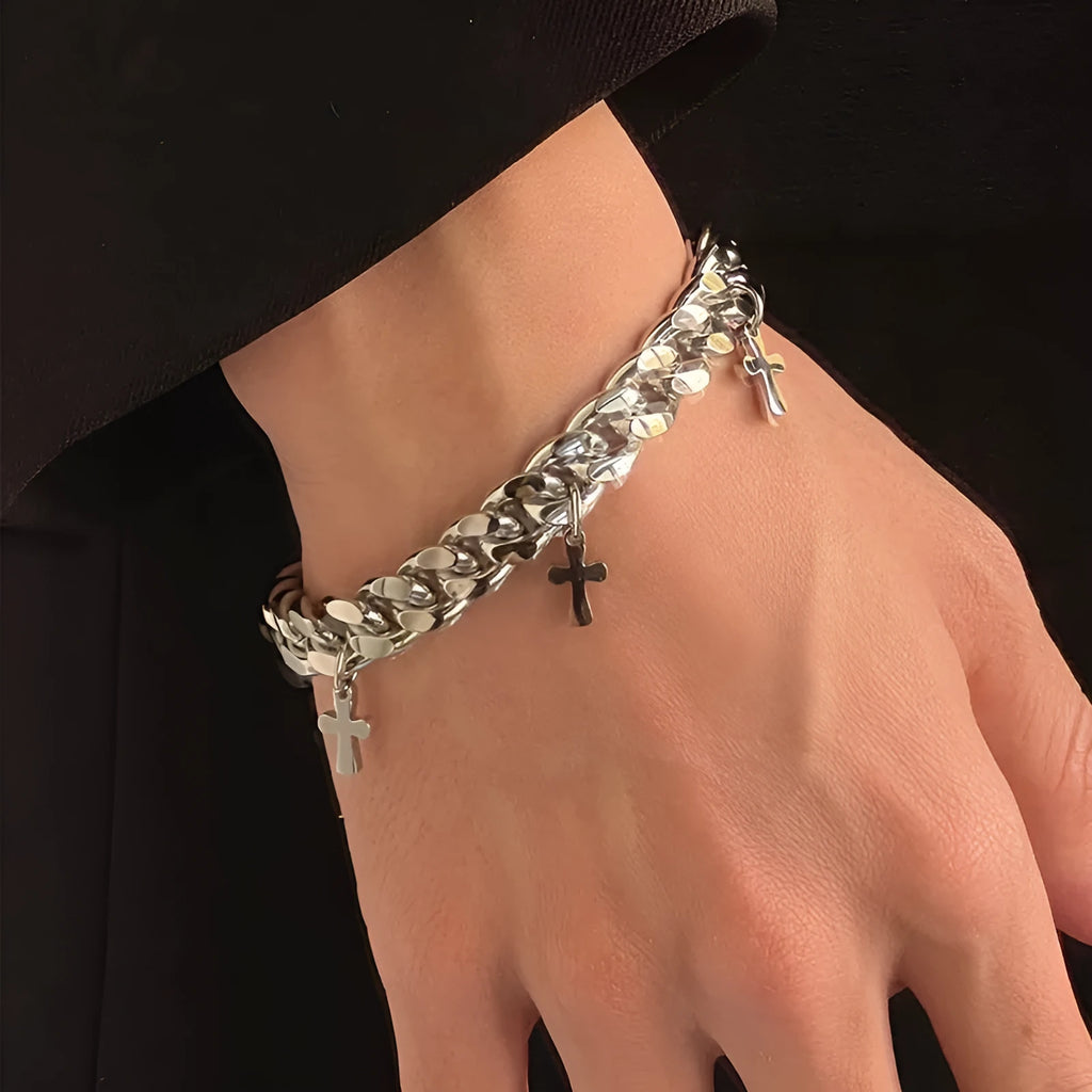 Men's titanium steel geometric cross bracelet in cold wind style