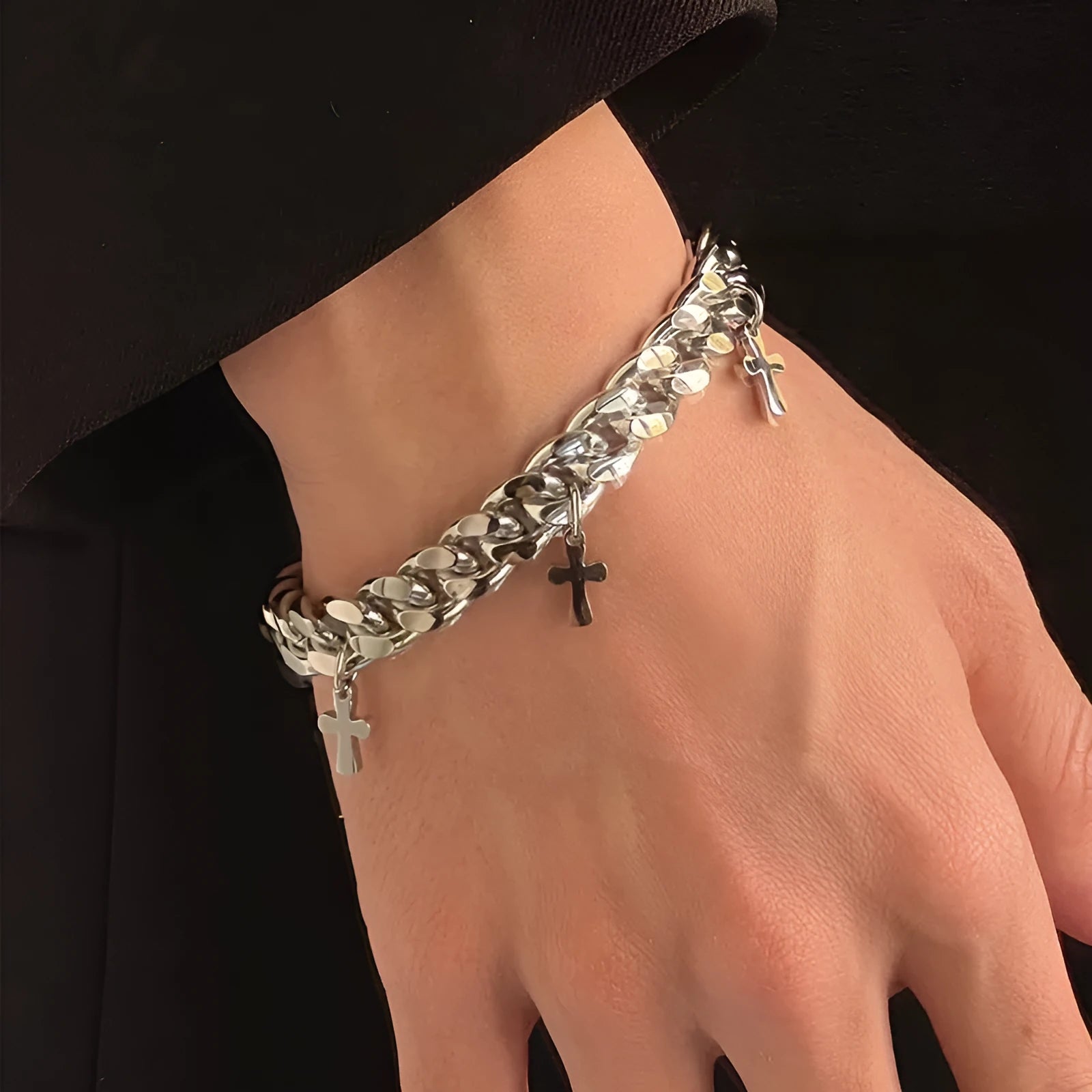 Men's titanium steel geometric cross bracelet in cold wind style