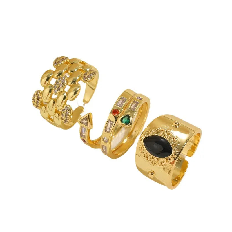 Copper ring with geometry shape and horse eye black electroplated finish, Chinese traditional style