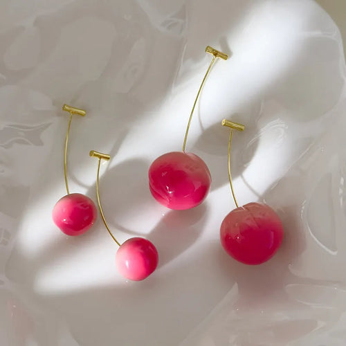Acrylic peach fruit earrings with copper findings in small and large size options
