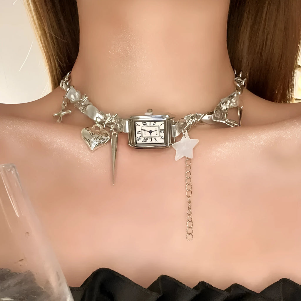 Dark multi-layer cross necklace with adjustable clavicle chain 41-50cm