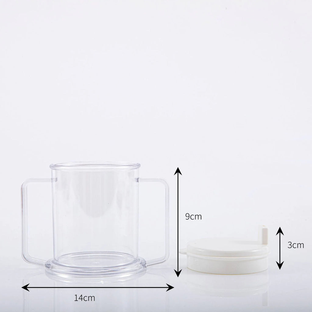 Transparent polypropylene spill-proof drinking cup with modern design.
