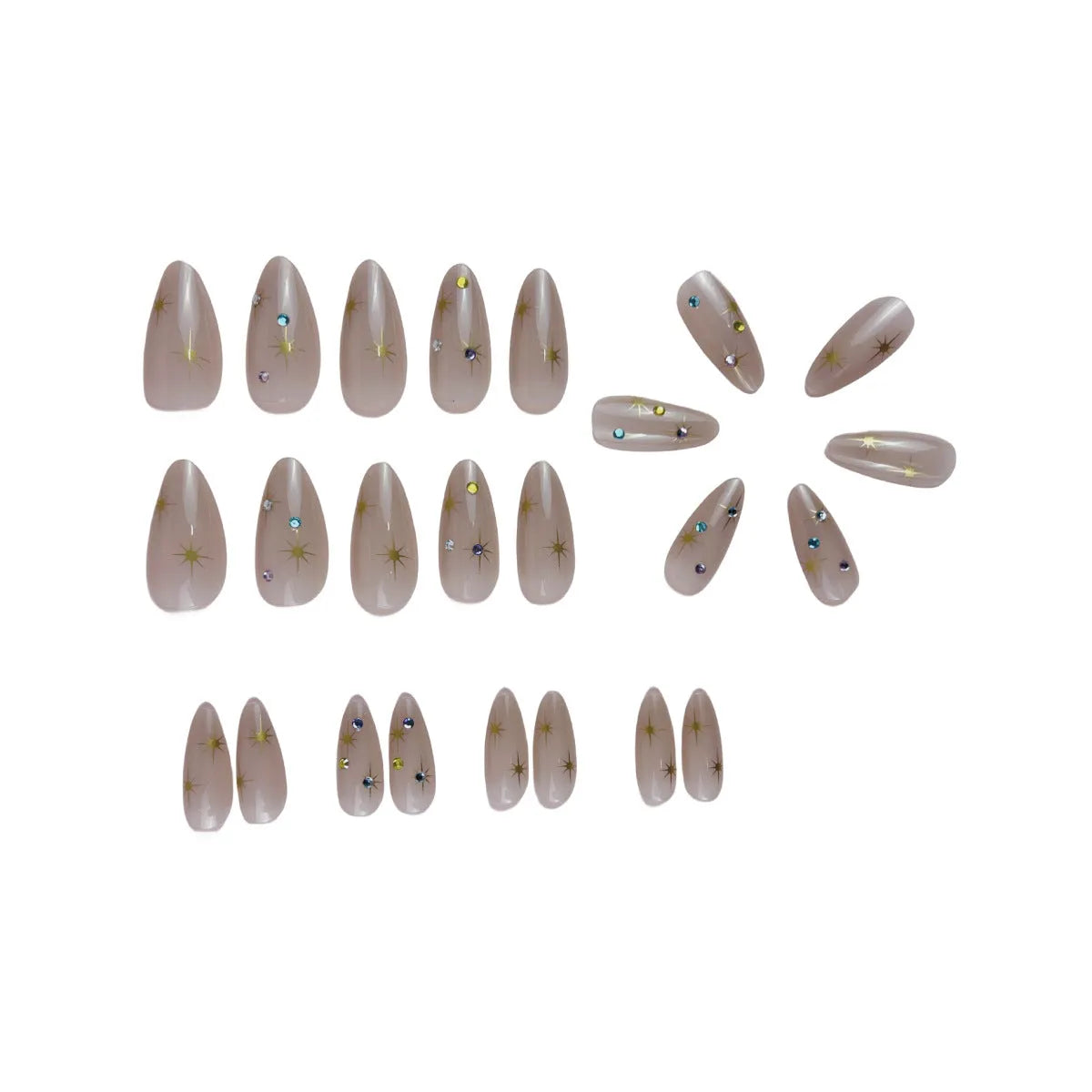 Women's press-on fingernails set 24 pieces starry sky pattern drop shape BW92 with jelly glue