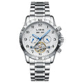 Men's silver stainless steel automatic perpetual calendar mechanical watch with sapphire crystal