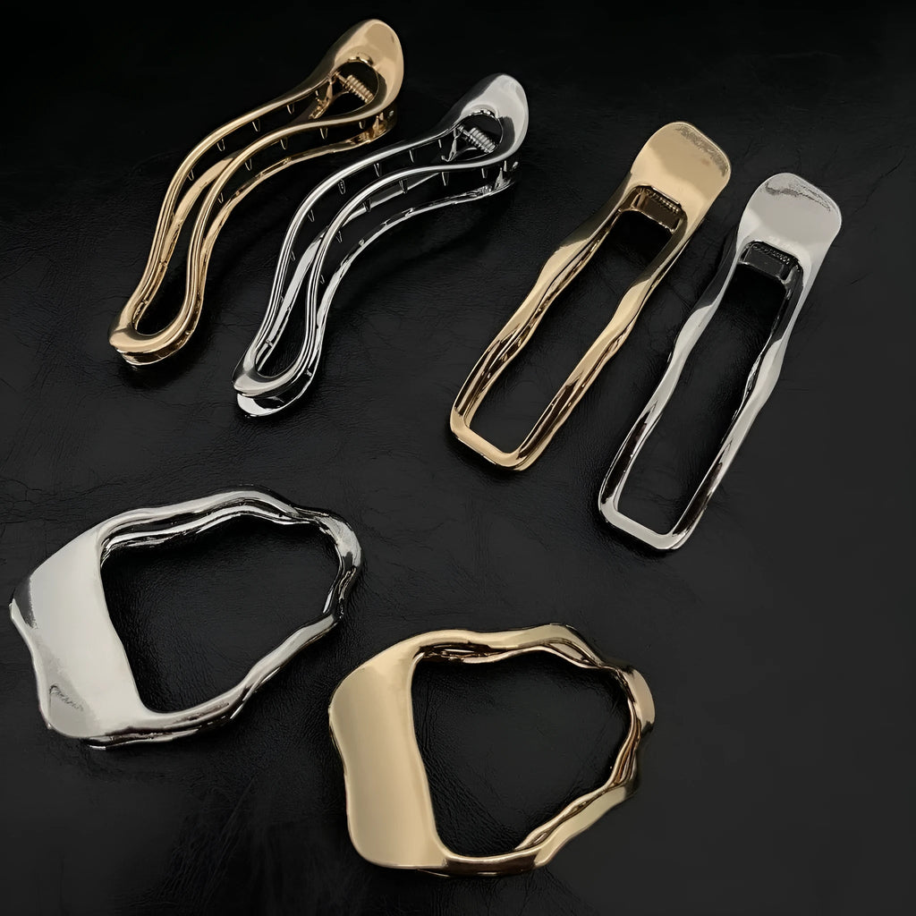Women's zinc alloy barrettes in gold and silver arc square triangle shapes