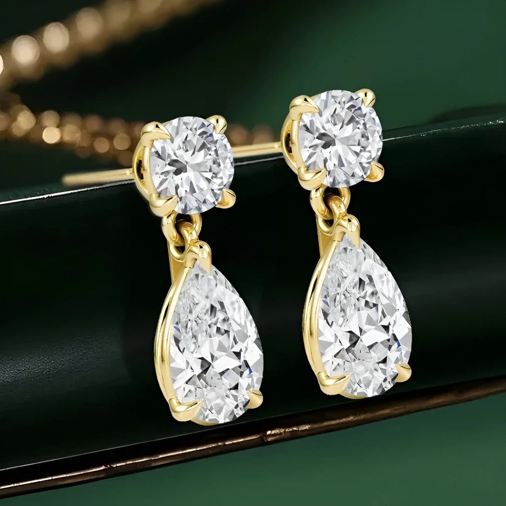 Sterling silver moissanite stud earrings with round and water drop stones