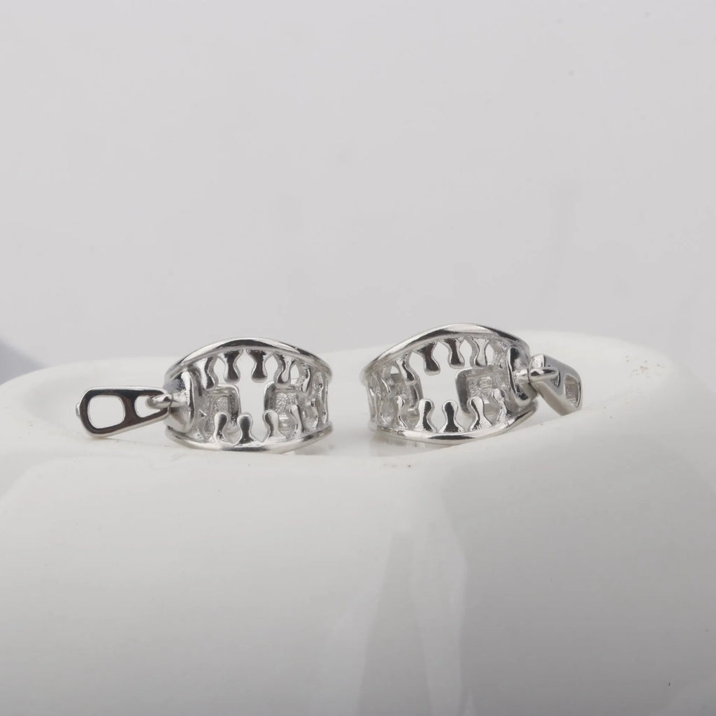 Copper geometric ear clips with bone clip fastening and linear decoration