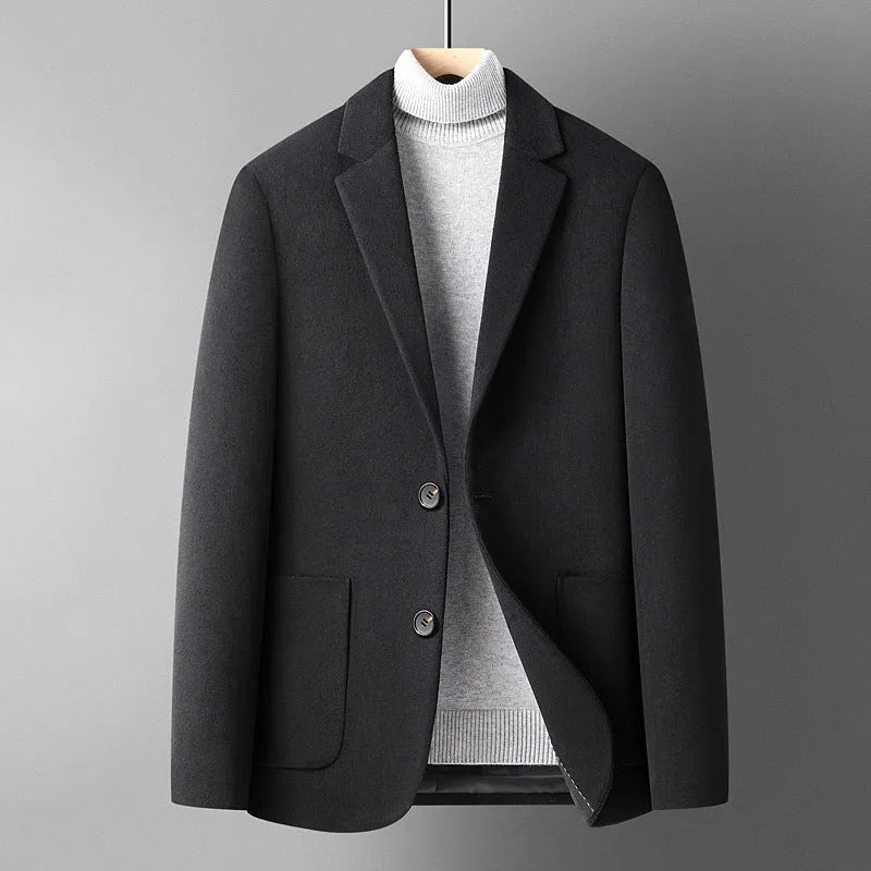 Men's slim fit wool suit jacket in a solid colour with a polyester lining.