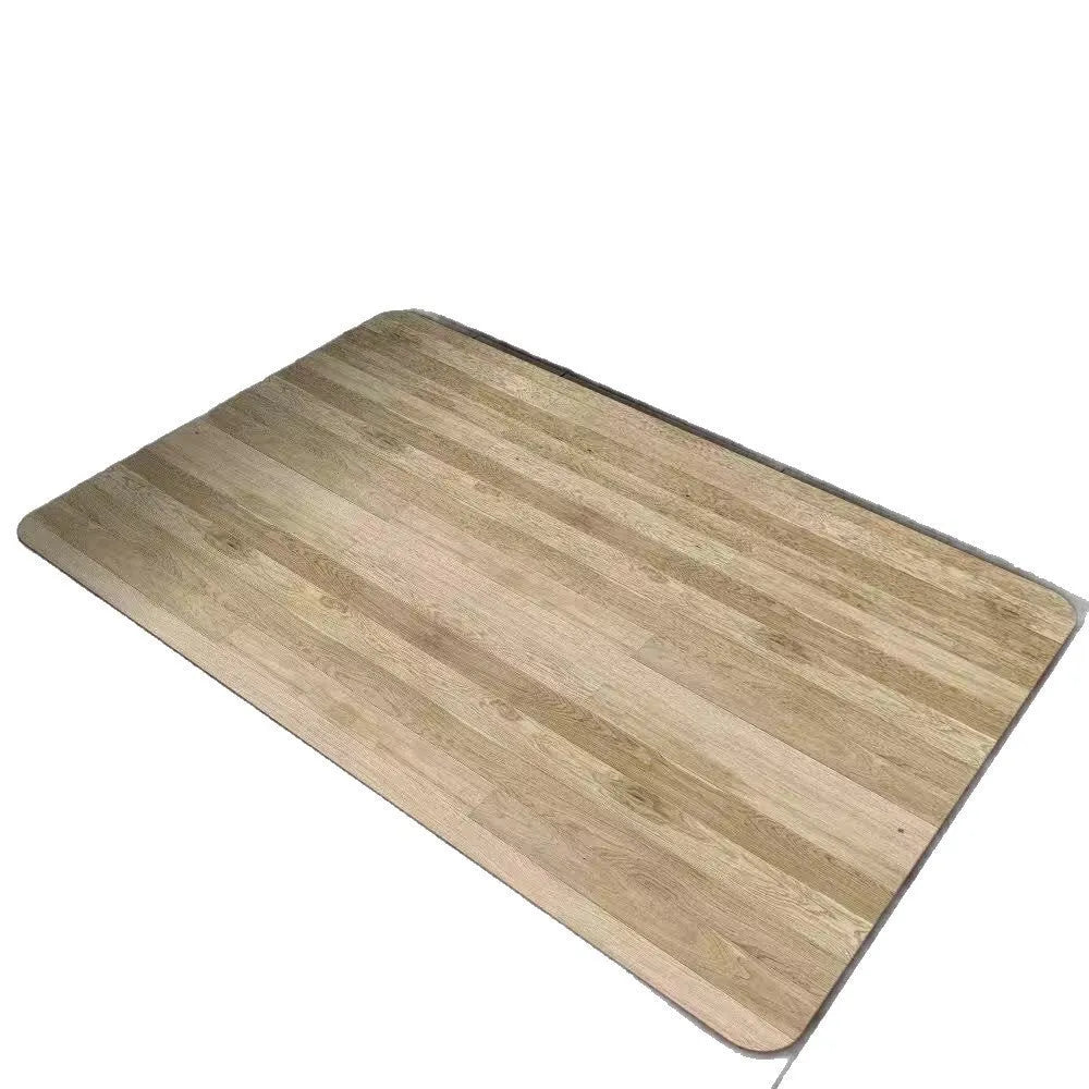Square diatom mud bathroom floor mat with a brown wood grain geometric pattern on a tiled floor.