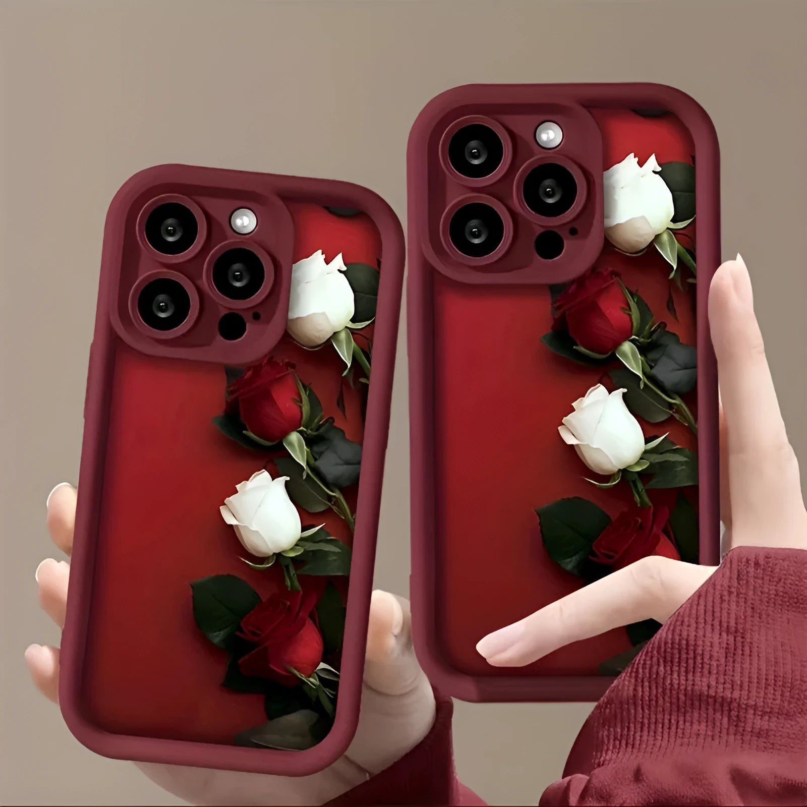 Wine red white rose printed TPU silicone phone case for Apple iPhone models