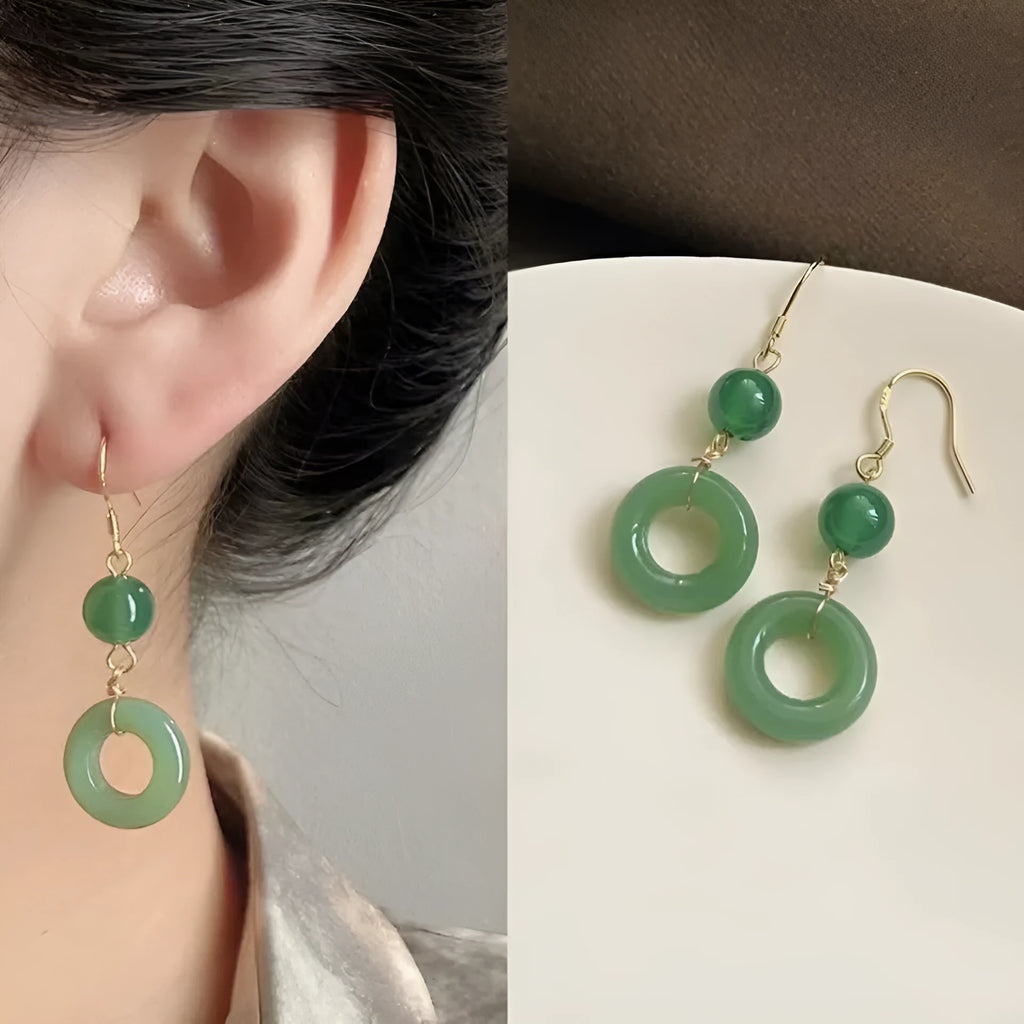 Green Chinese style cheongsam peace buckle design geometric earrings with zinc alloy construction