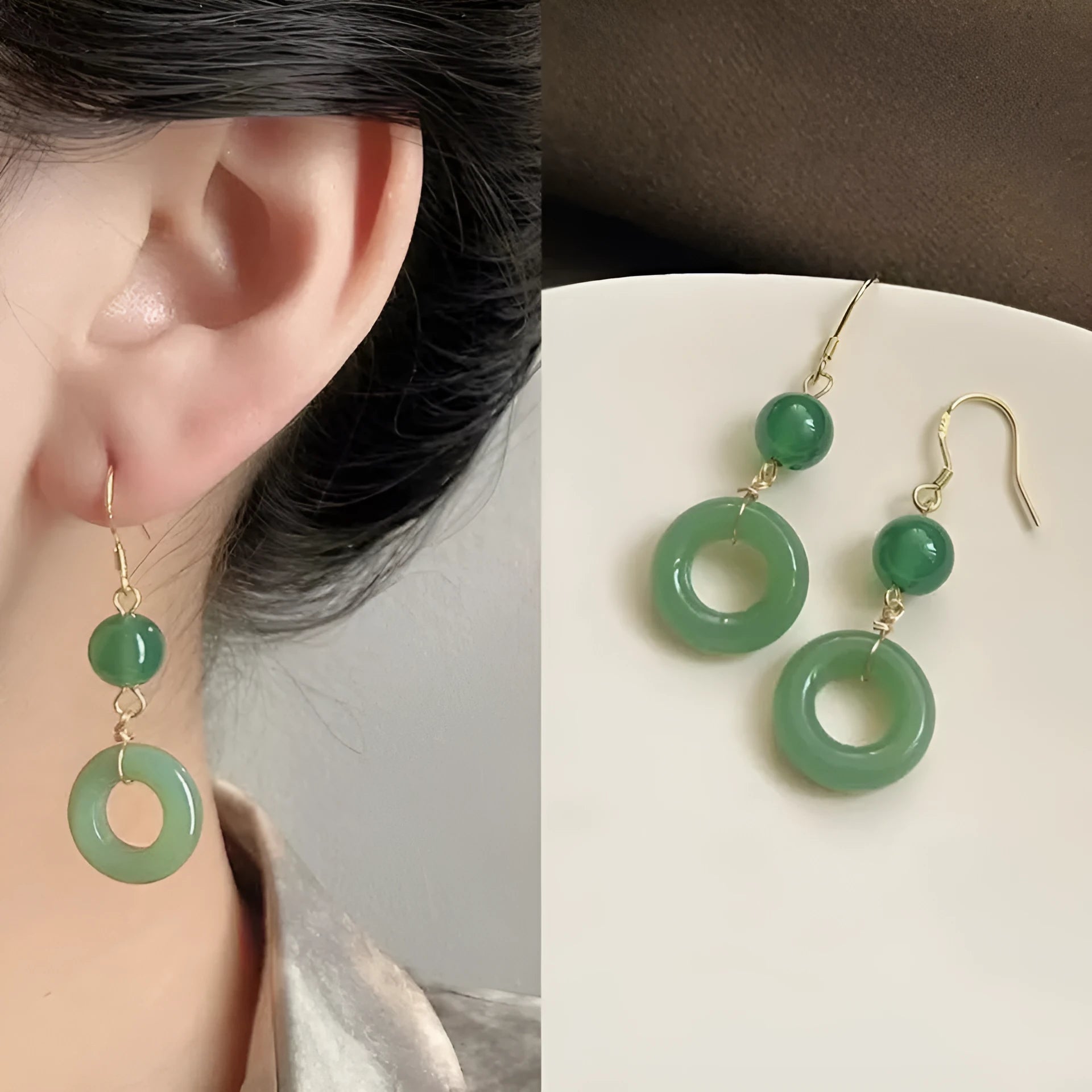 Green Chinese style cheongsam peace buckle design geometric earrings with zinc alloy construction