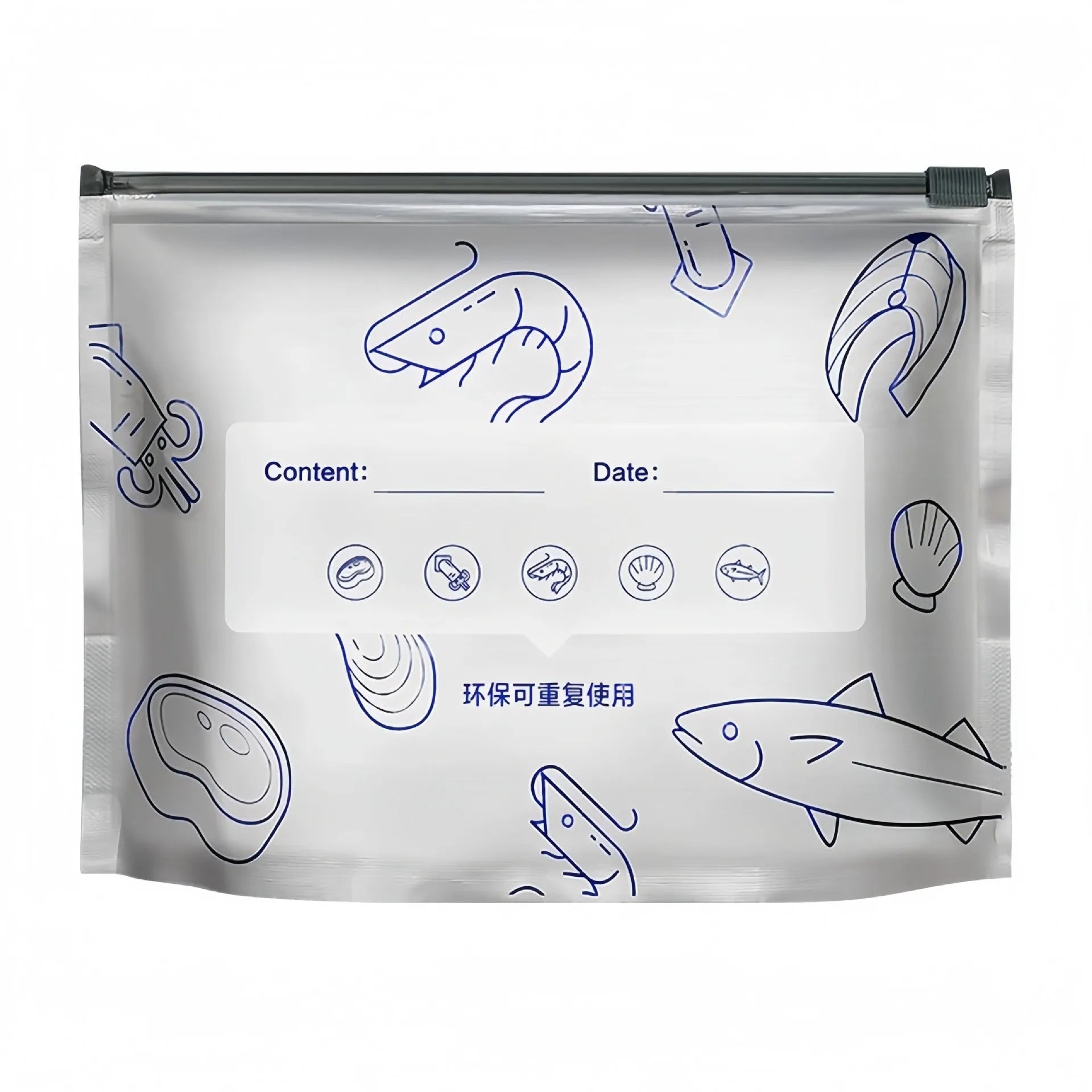 Set of aluminium foil resealable fresh-keeping bags in small, medium, and large sizes.