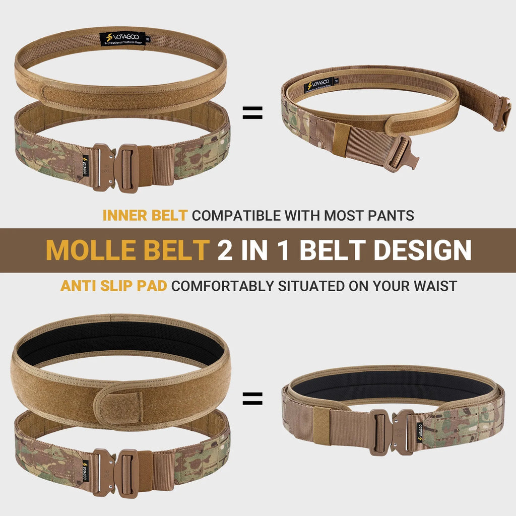 VOTAGOO tactical belt with quick-release alloy buckle in CP camouflage, black or grey-brown