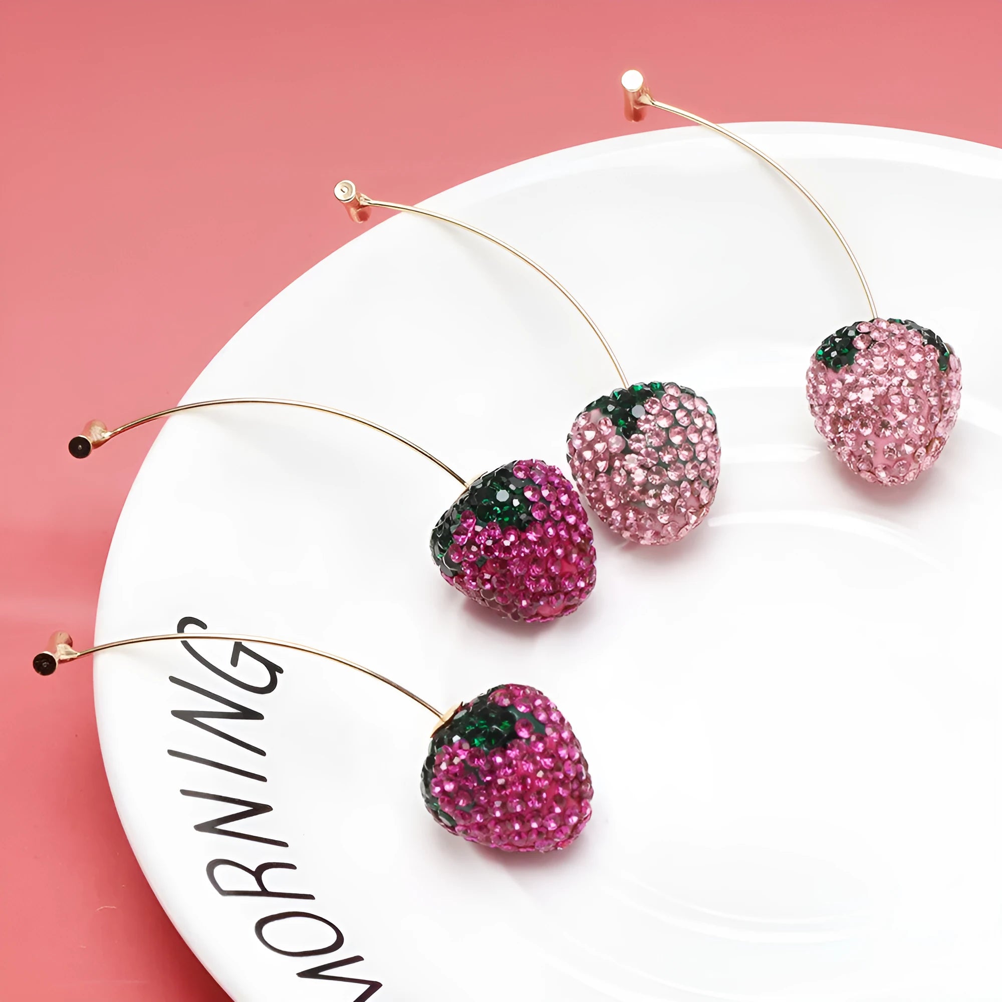 Spot drill geometric strawberry earrings for women in zinc alloy with six colour options
