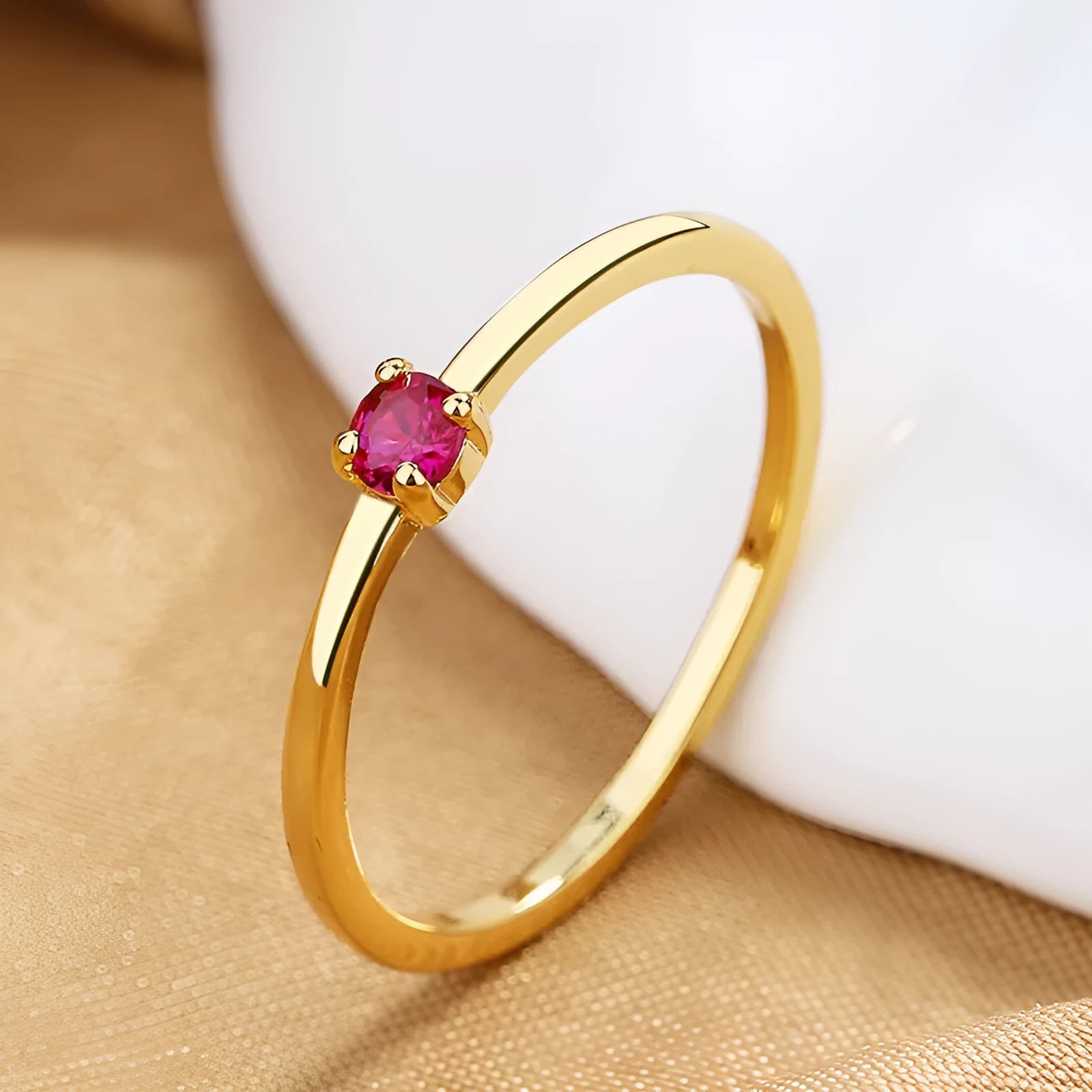 Women's geometric circle ring with single diamond in copper, available in multiple colours and sizes