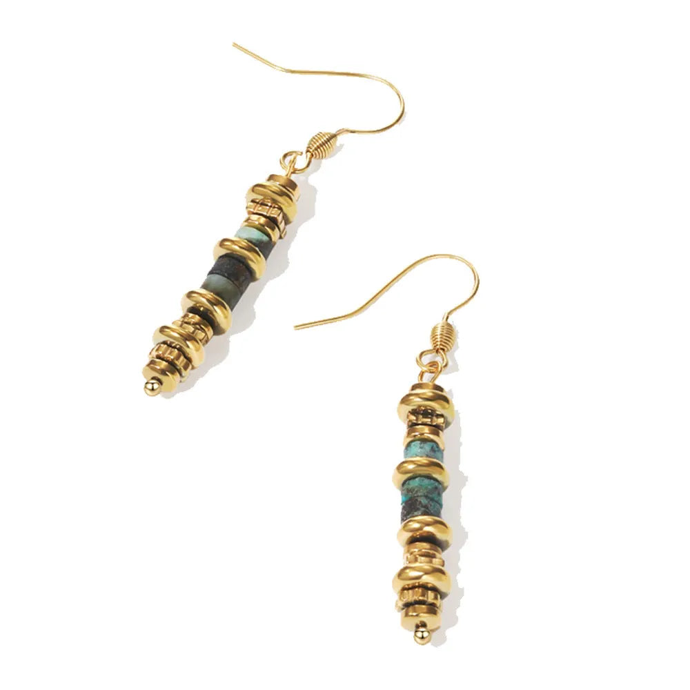 Geometric titanium steel dangle earrings with 18K gold plating in European retro style