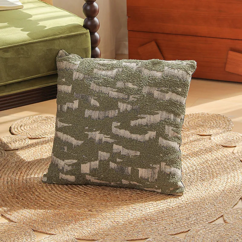 Square jacquard cushion cover with detailed plant and flower pattern in Nordic retro style.