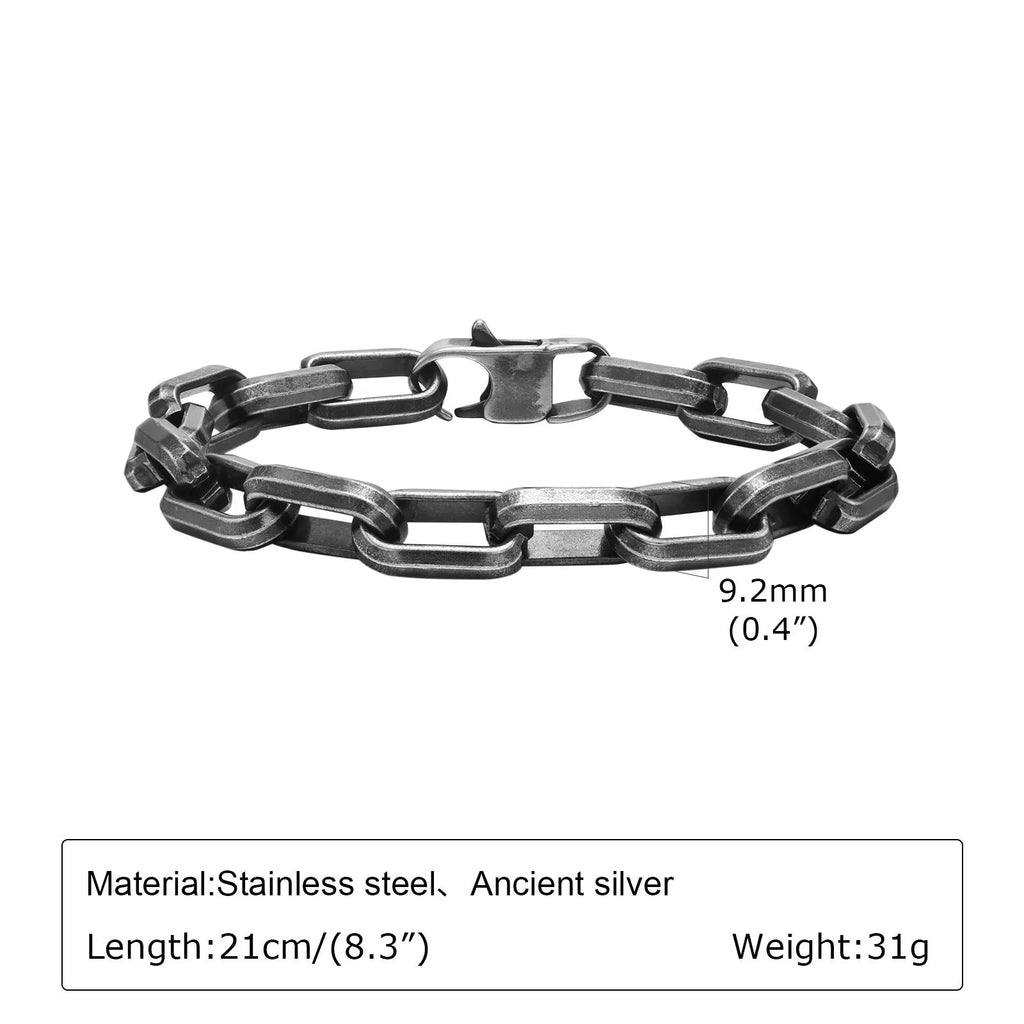 Square chain men's bracelet in titanium steel with electroplated finish showing geometric link design