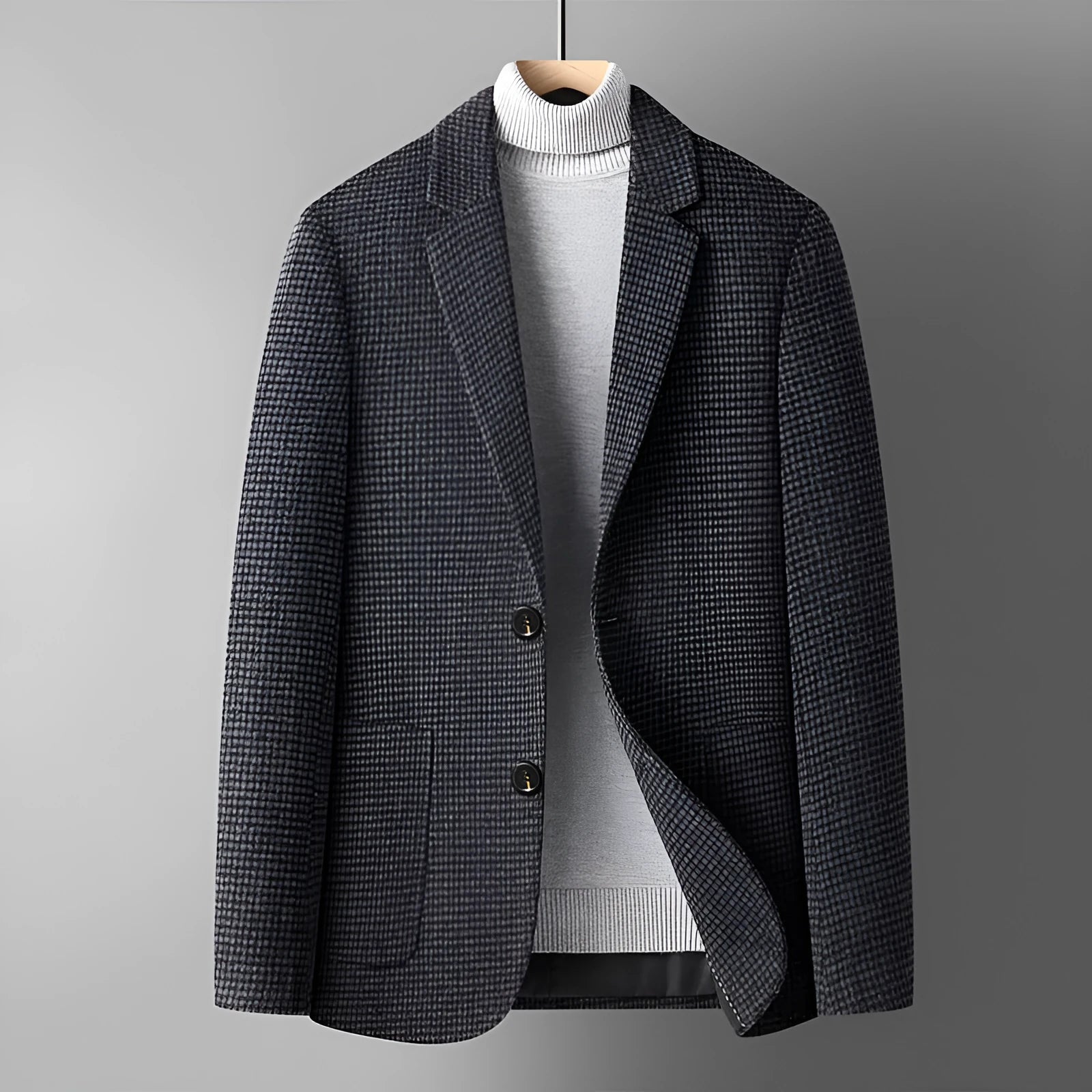 Men's slim fit wool suit jacket in a solid colour with a polyester lining.