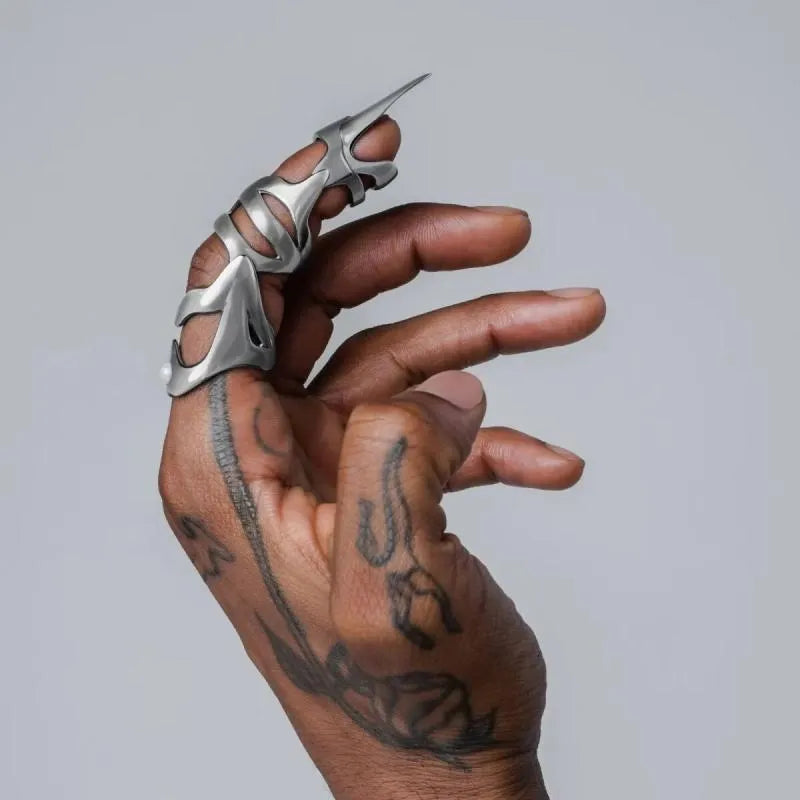 Silver alloy punk armour finger stall for gothic jewellery or cosplay accessories