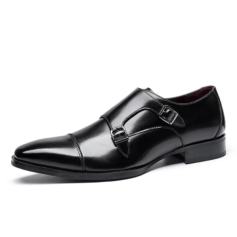 Men's casual leather shoes with square toe in black and light brown options