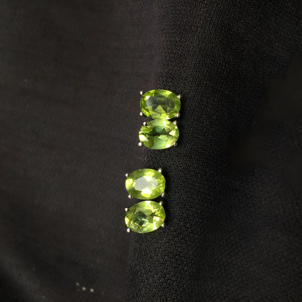 Natural olivine faceted stud earrings in S925 silver with grass green 6×8mm stone