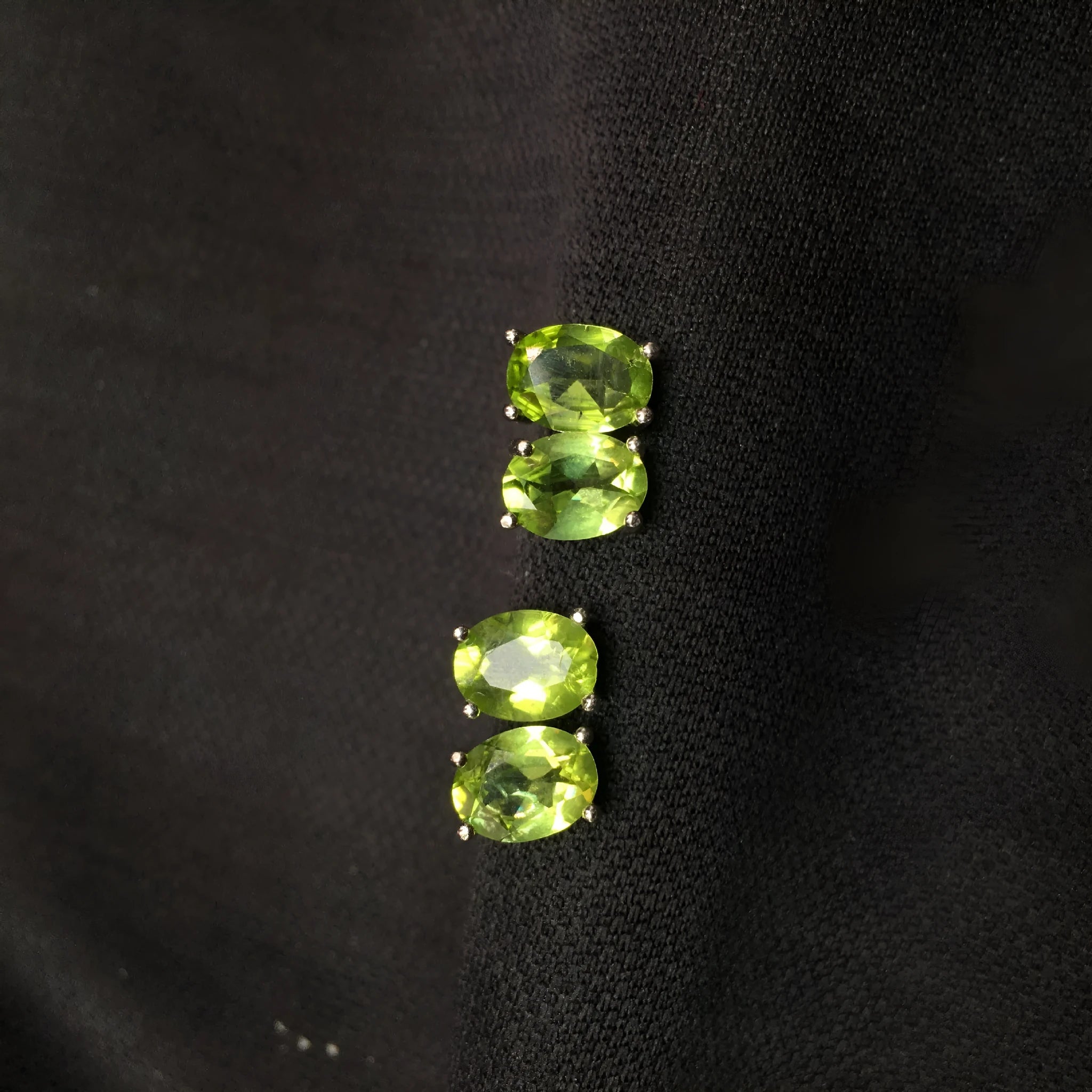 Natural olivine faceted stud earrings in S925 silver with grass green 6×8mm stone