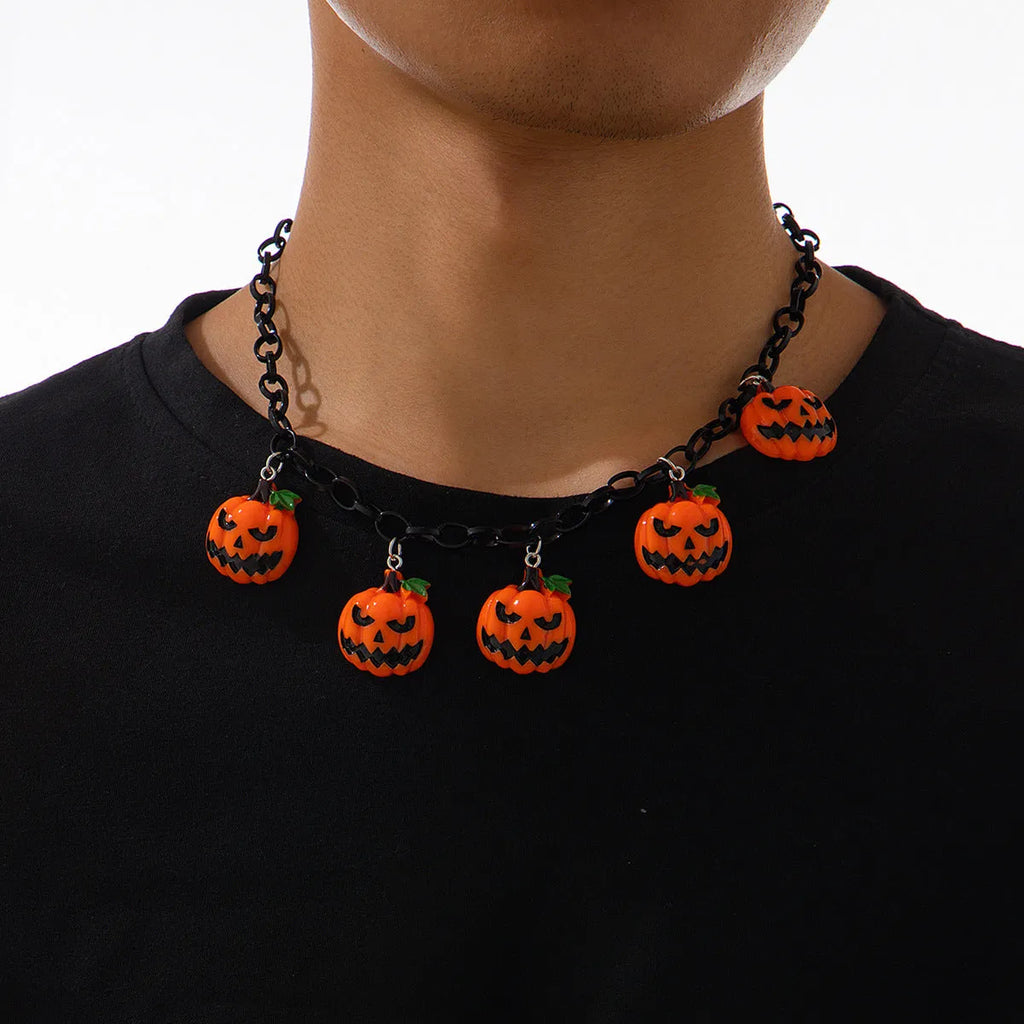 Halloween pumpkin ghost necklace with colourful acrylic cartoon pendant on chain
