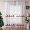 Pair of American-style Christmas curtains with white snowflake embroidery on red polyester fabric.