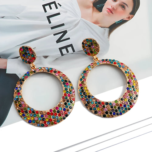 Cartoon alloy drop earrings with colourful large diamond pendants in European fashion style