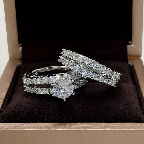 2 in 1 fully jewelled female ring set in alloy showing gold, rose gold and silver colour options